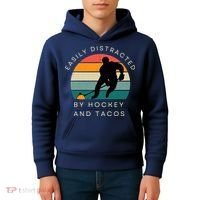 Easily Distracted By Hockey And Tacos Funny Kids Hoodie thumb 4