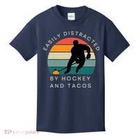 Easily Distracted By Hockey And Tacos Funny Kids T-Shirt thumb 0