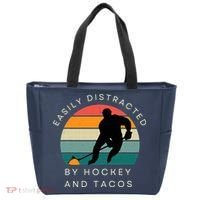 Easily Distracted By Hockey And Tacos Funny Tote Bag thumb 0