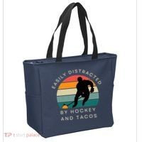 Easily Distracted By Hockey And Tacos Funny Tote Bag thumb 2