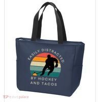 Easily Distracted By Hockey And Tacos Funny Tote Bag thumb 3