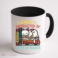 Easily Distracted By Cats And Books Cat & Book Lover Coffee Mug thumb 1