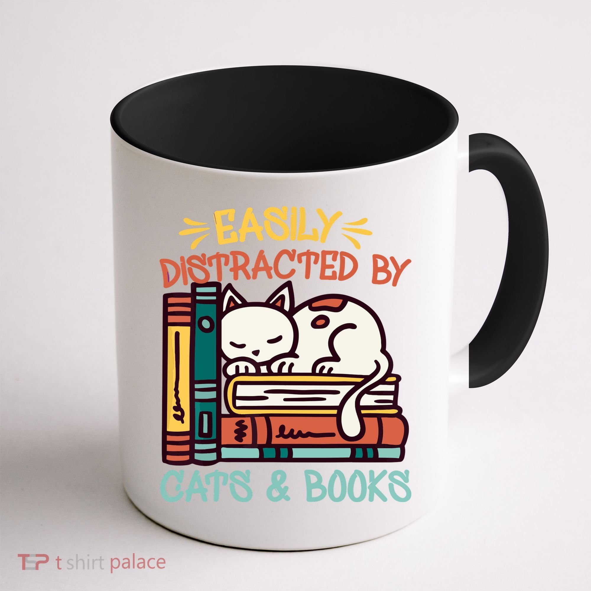 Easily Distracted By Cats And Books Cat & Book Lover Coffee Mug