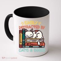 Easily Distracted By Cats And Books Cat & Book Lover Coffee Mug thumb 0