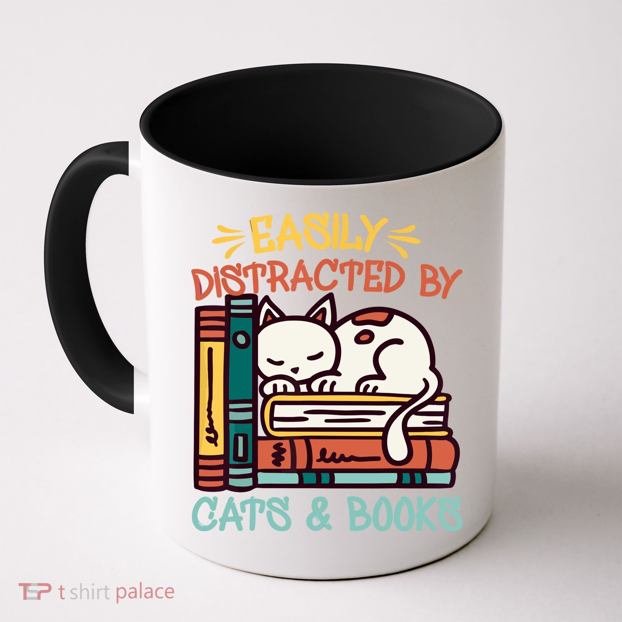 Easily Distracted By Cats And Books Cat & Book Lover Coffee Mug