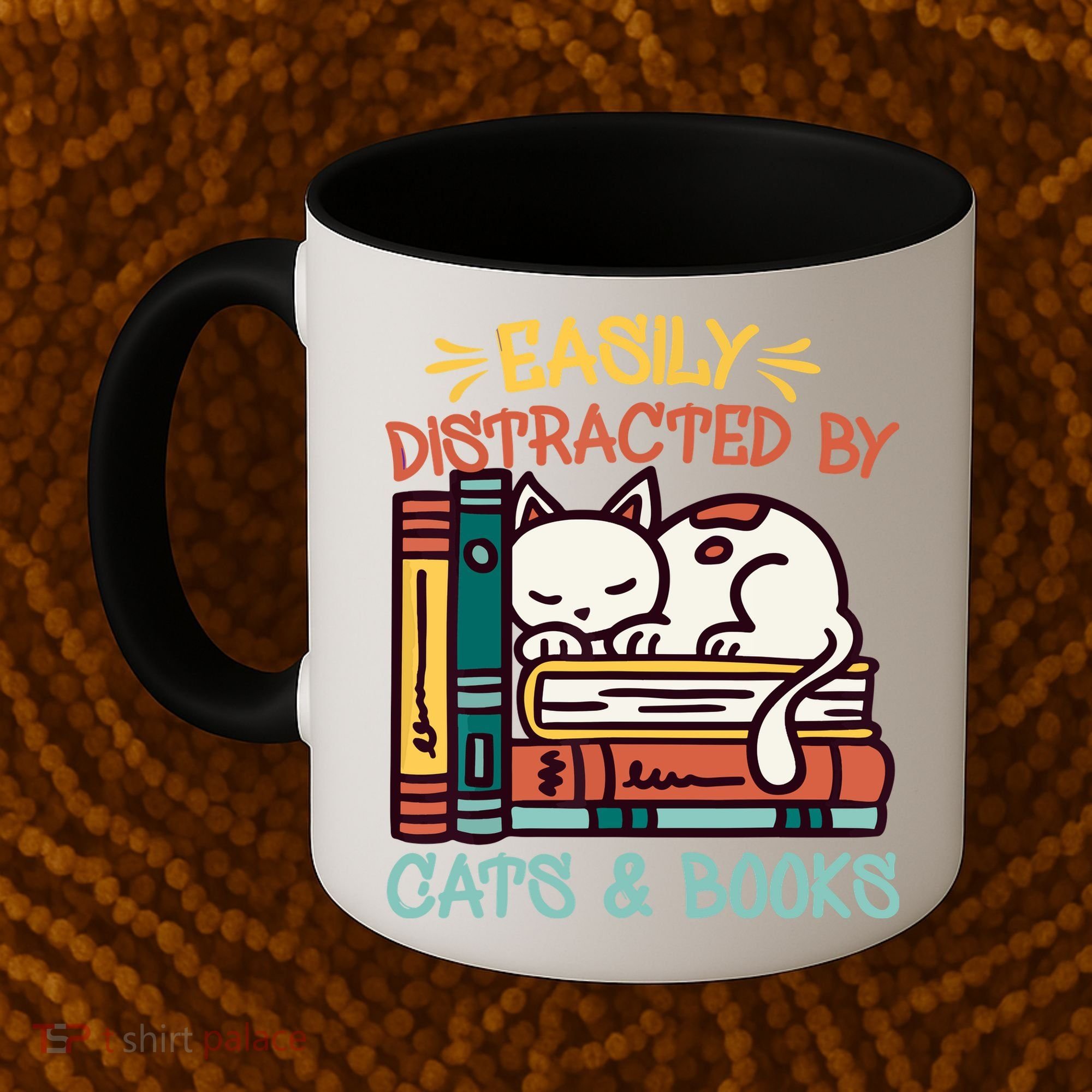 Easily Distracted By Cats And Books Cat & Book Lover Coffee Mug