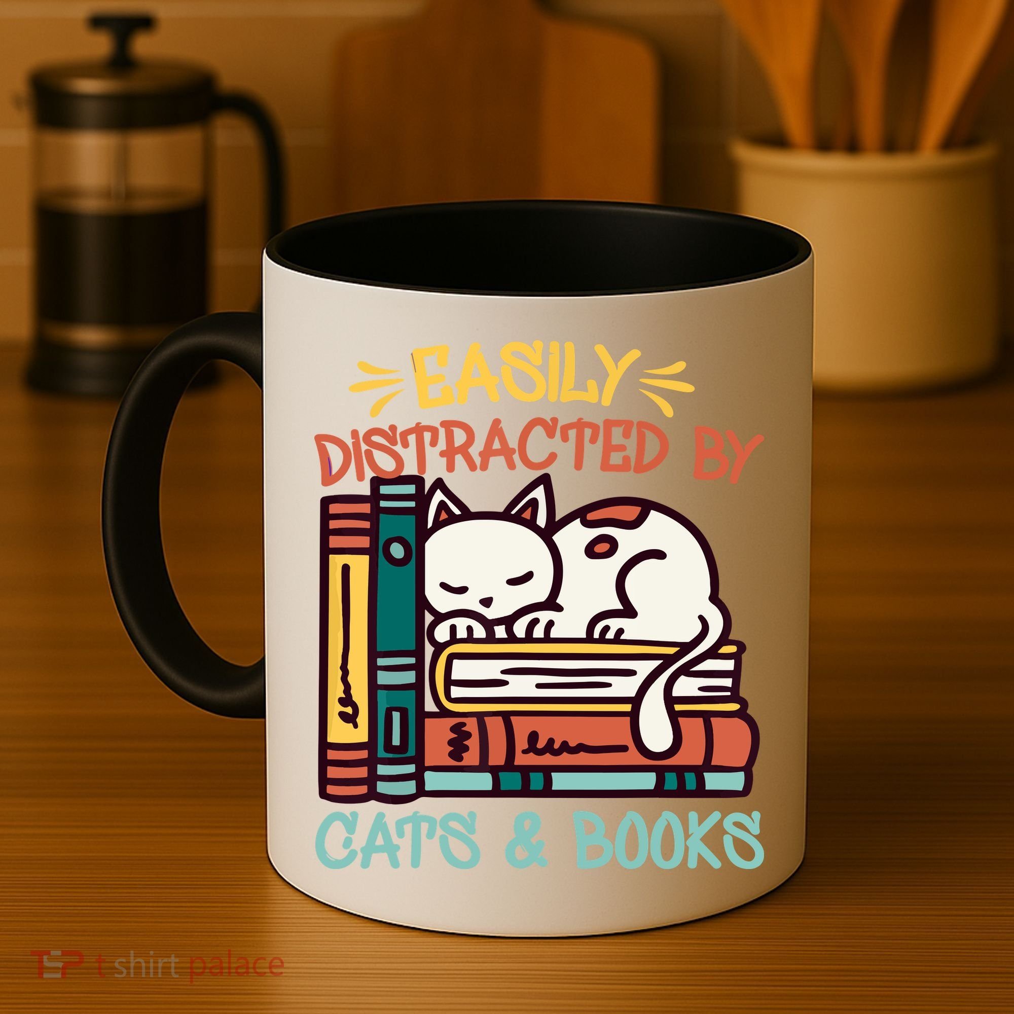 Easily Distracted By Cats And Books Cat & Book Lover Coffee Mug