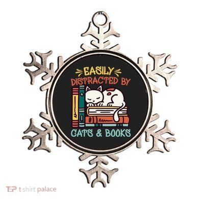Easily Distracted By Cats And Books Cat & Book Lover Ornament
