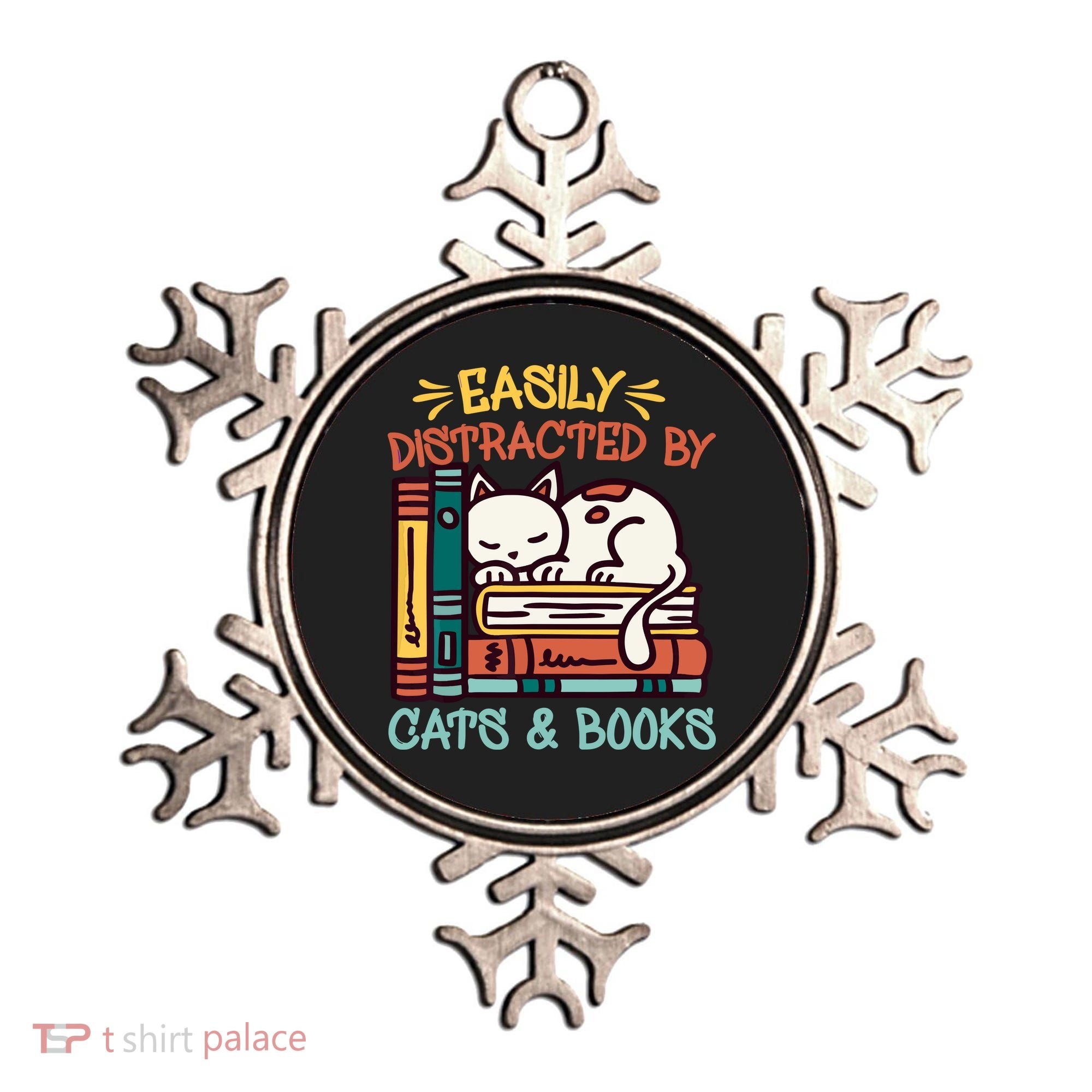 Easily Distracted By Cats And Books Cat & Book Lover Ornament