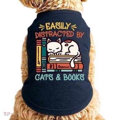 Easily Distracted By Cats And Books Cat & Book Lover Doggie Tank