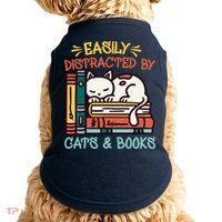 Easily Distracted By Cats And Books Cat & Book Lover Doggie Tank thumb 0