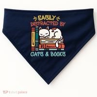 Easily Distracted By Cats And Books Cat & Book Lover USA-Made Doggie Bandana thumb 0