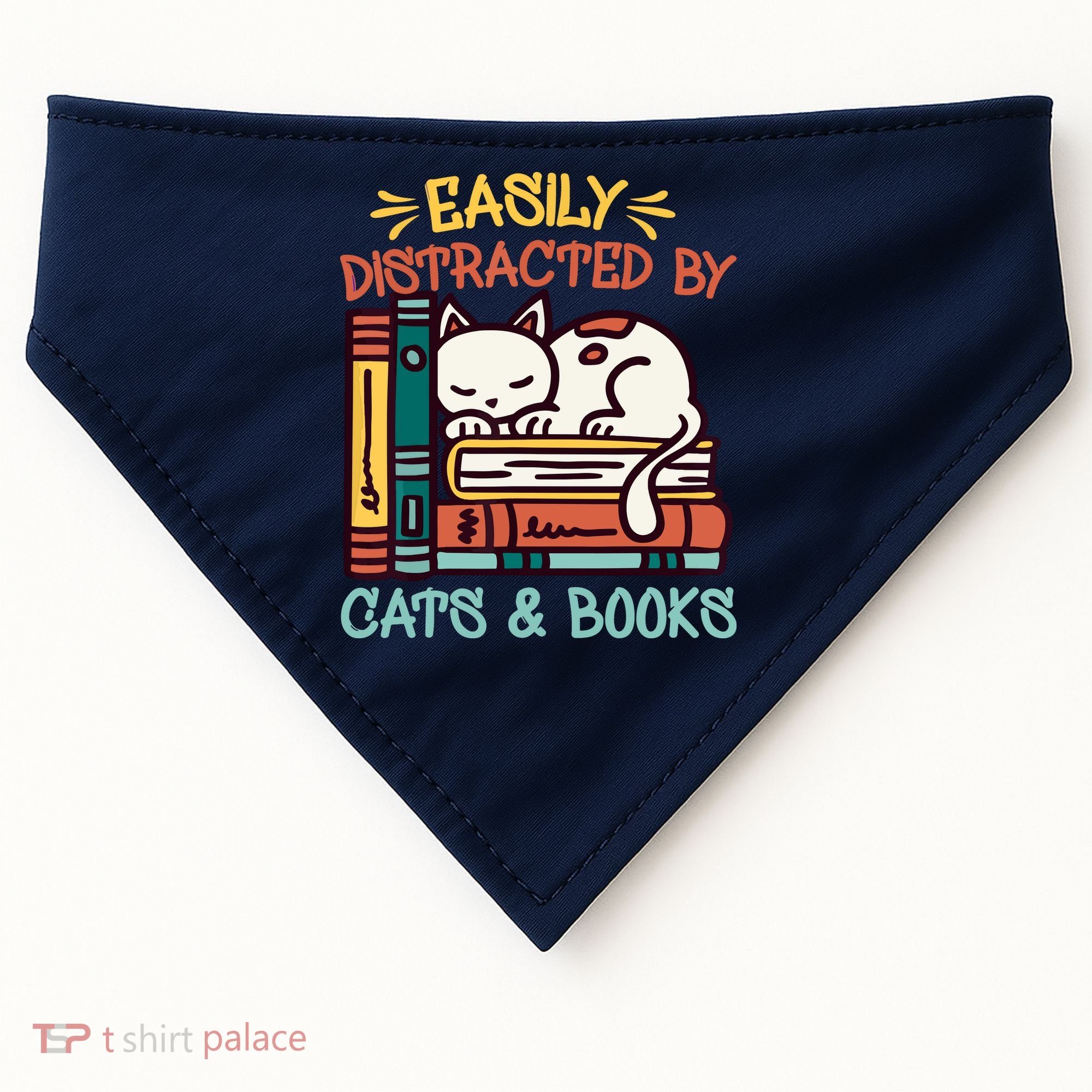 Easily Distracted By Cats And Books Cat & Book Lover USA-Made Doggie Bandana