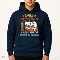Easily Distracted By Cats And Books Cat & Book Lover Hoodie thumb 2