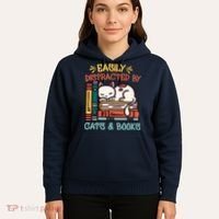 Easily Distracted By Cats And Books Cat & Book Lover Hoodie thumb 5