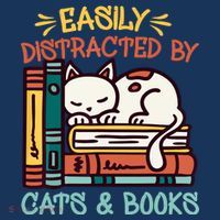 Easily Distracted By Cats And Books Cat & Book Lover Long Sleeve Shirt thumb 2
