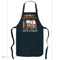 Easily Distracted By Cats And Books Cat & Book Lover Apron thumb 0