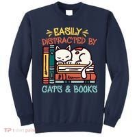 Easily Distracted By Cats And Books Cat & Book Lover Sweatshirt thumb 0