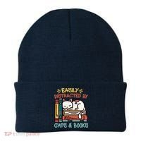 Easily Distracted By Cats And Books Cat & Book Lover Beanie thumb 0