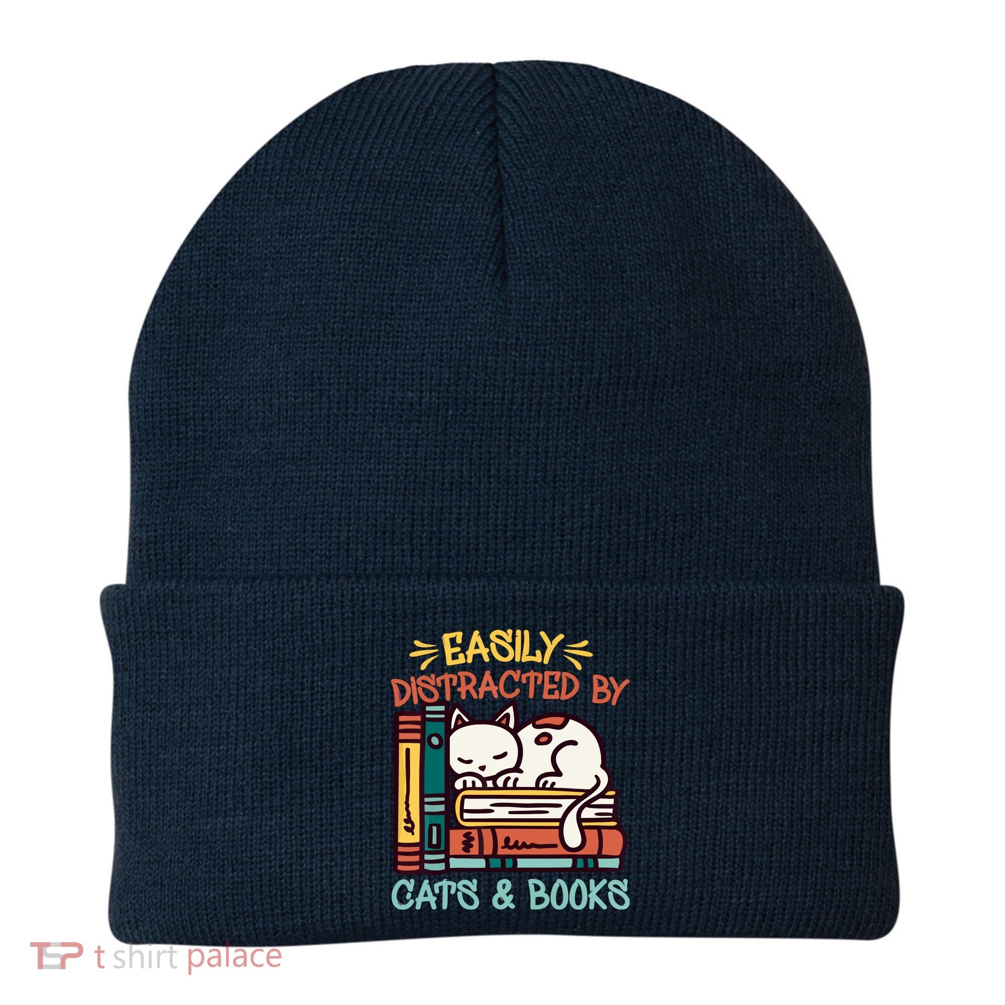 Easily Distracted By Cats And Books Cat & Book Lover Beanie