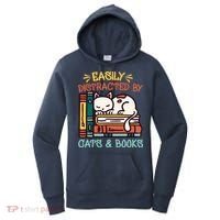 Easily Distracted By Cats And Books Cat & Book Lover Women's Hoodie thumb 0
