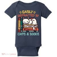 Easily Distracted By Cats And Books Cat & Book Lover Baby Bodysuit thumb 0