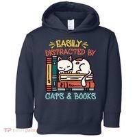 Easily Distracted By Cats And Books Cat & Book Lover Toddler Hoodie thumb 0