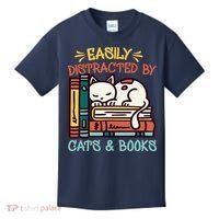 Easily Distracted By Cats And Books Cat & Book Lover Kids T-Shirt thumb 0