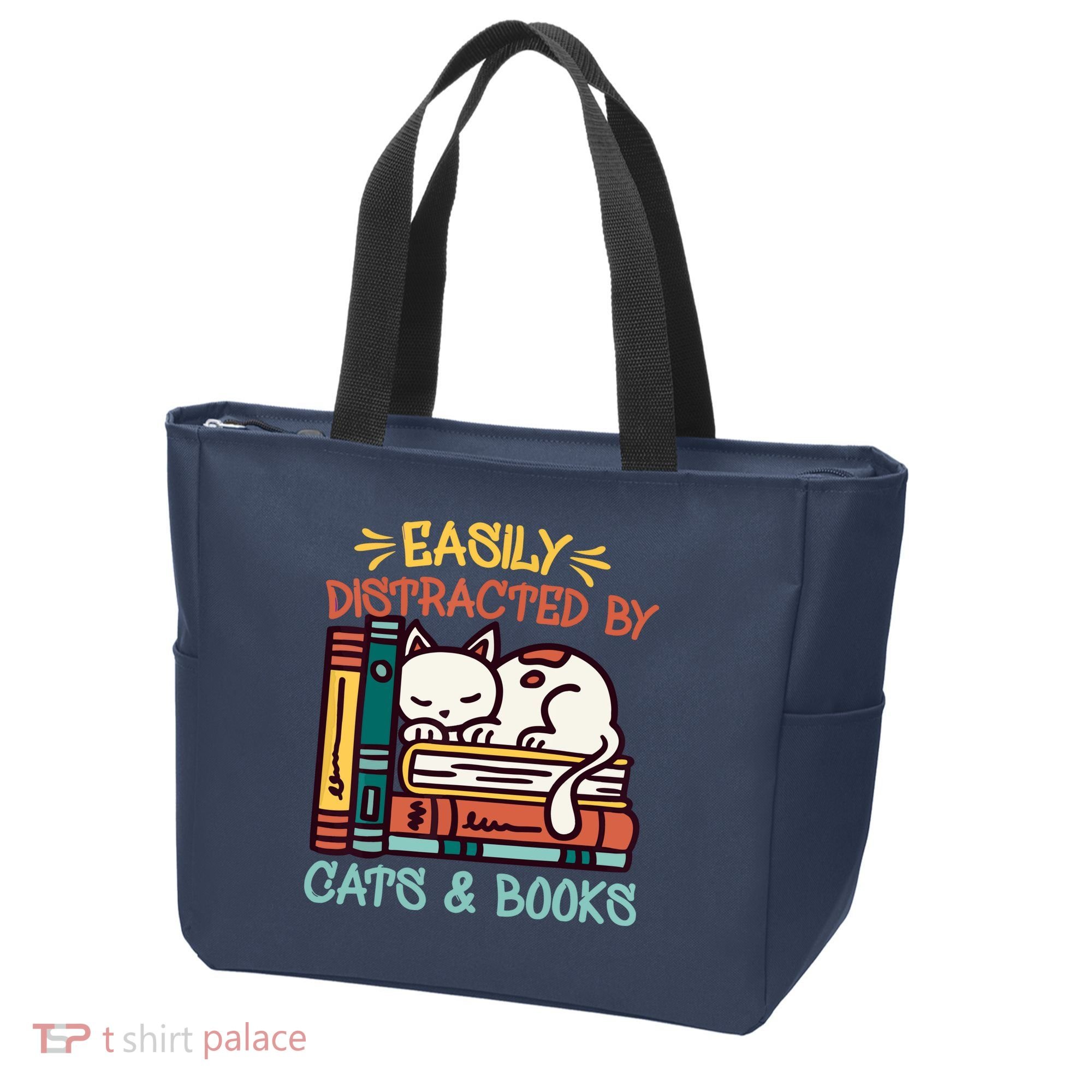 Easily Distracted By Cats And Books Cat & Book Lover Tote Bag