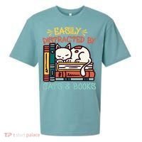 Easily Distracted By Cats And Books Cat & Book Lover Sueded Cloud Jersey T-Shirt thumb 0