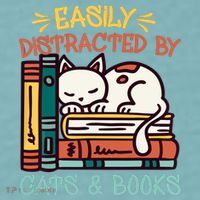 Easily Distracted By Cats And Books Cat & Book Lover Sueded Cloud Jersey T-Shirt thumb 2