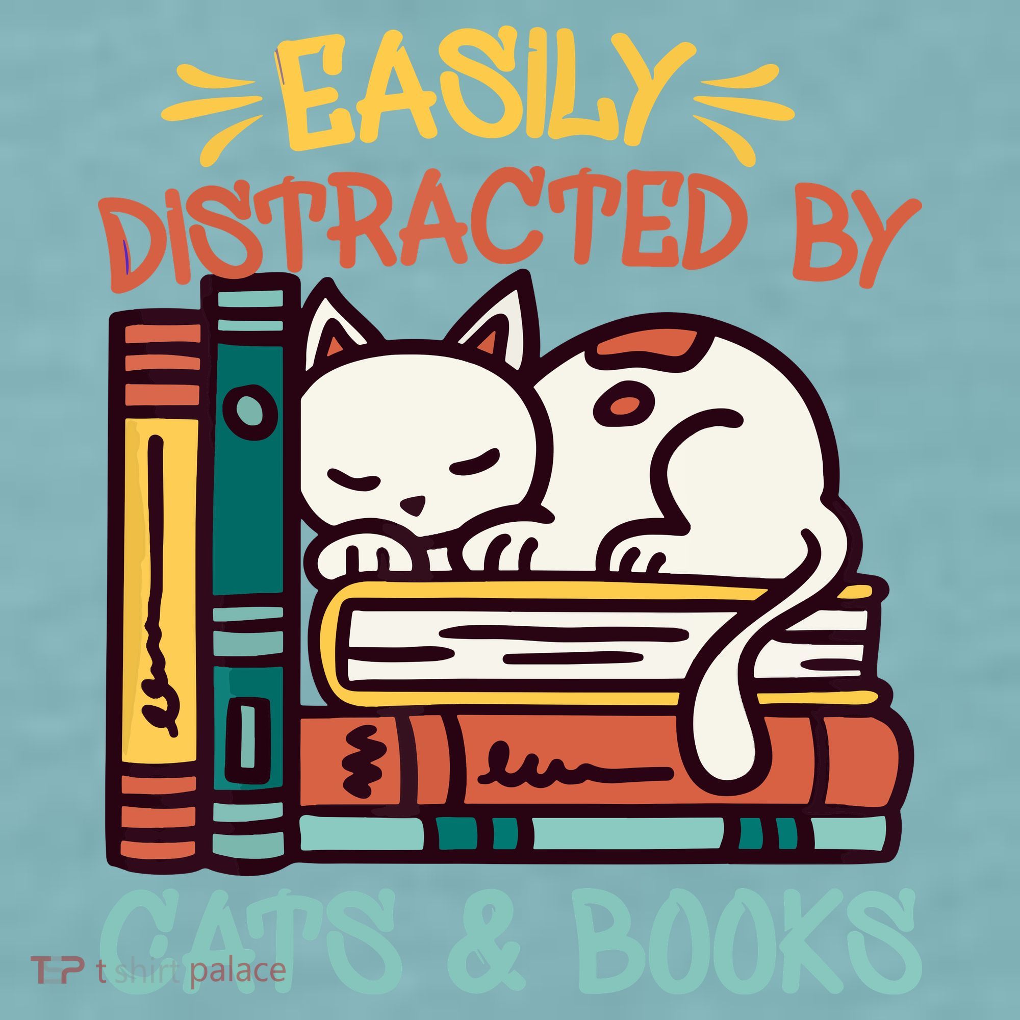 Easily Distracted By Cats And Books Cat & Book Lover Sueded Cloud Jersey T-Shirt
