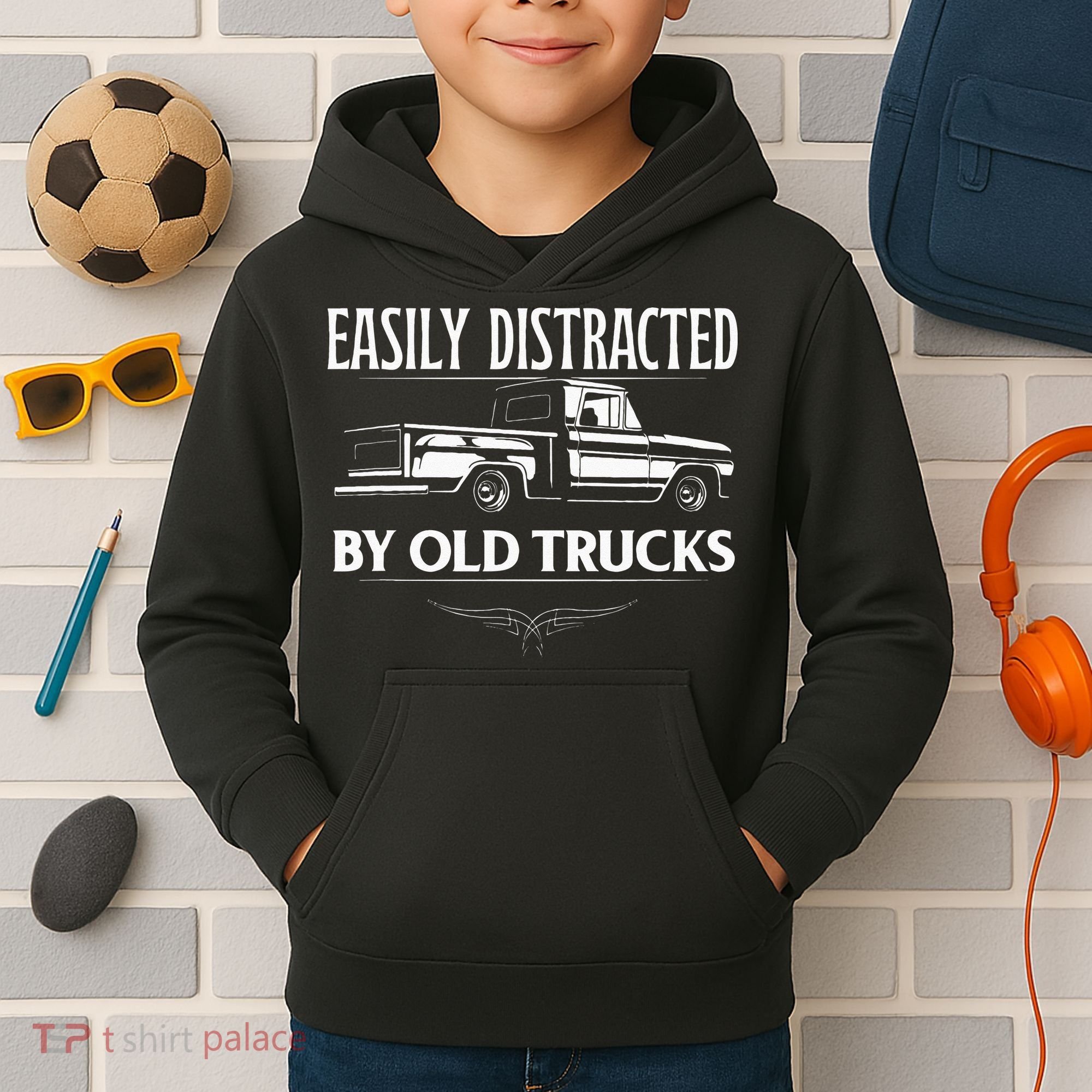 Easily Distracted By Old Pick Up Trucks Classic Pickup Kids Hoodie