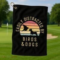 Easily Distracted By Birds And Dogs I Like Heart Bird Dog Golf Towel thumb 1