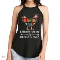 Easily Distracted By Chickens And Books Chicken Book Lover Women's Perfect Tri Rocker Tank thumb 2