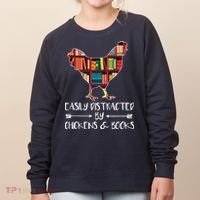 Easily Distracted By Chickens And Books Chicken Book Lover Women's Sweatshirt thumb 0