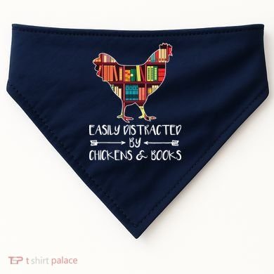 Easily Distracted By Chickens And Books Chicken Book Lover USA-Made Doggie Bandana