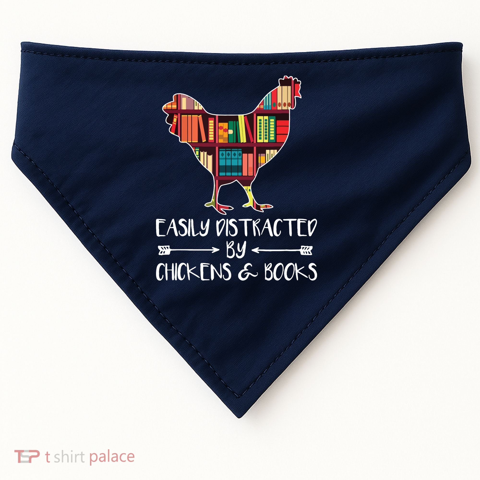 Easily Distracted By Chickens And Books Chicken Book Lover USA-Made Doggie Bandana