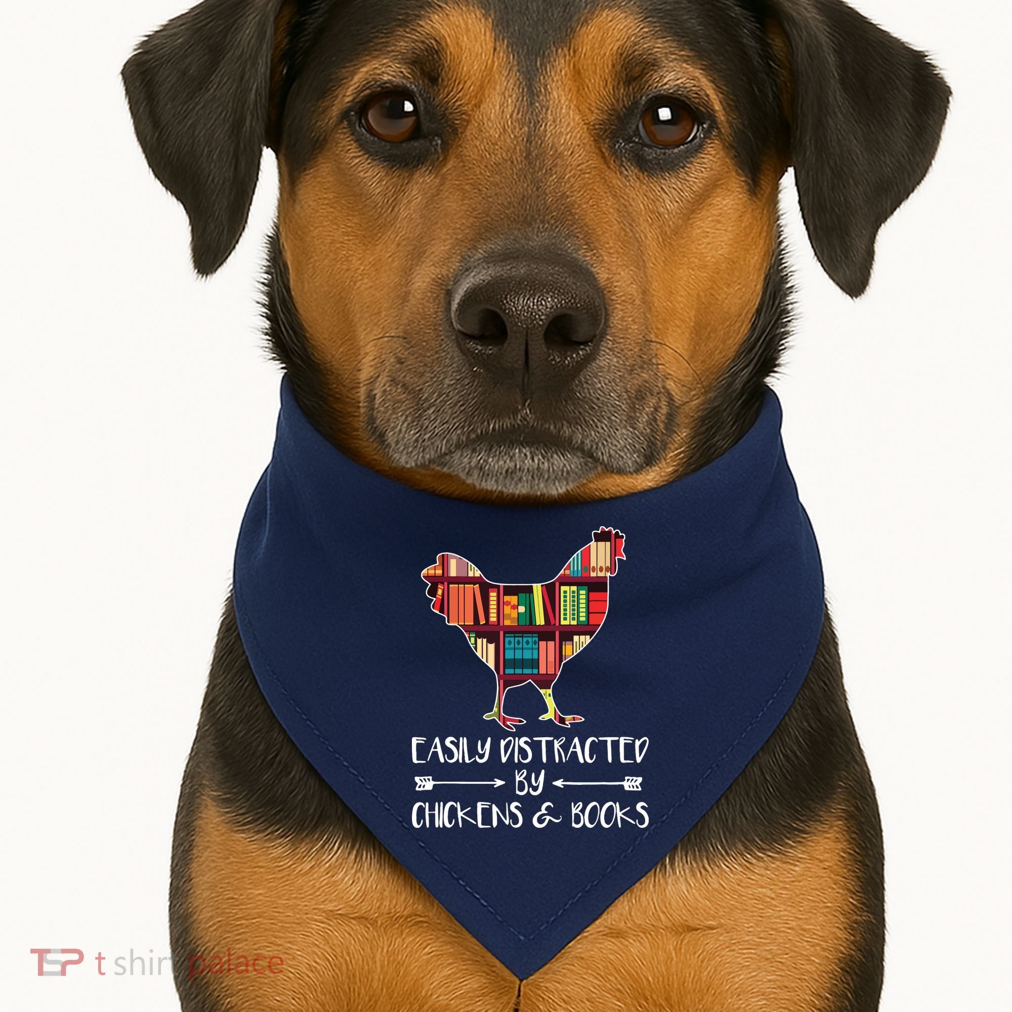 Easily Distracted By Chickens And Books Chicken Book Lover USA-Made Doggie Bandana