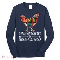 Easily Distracted By Chickens And Books Chicken Book Lover Long Sleeve Shirt thumb 0