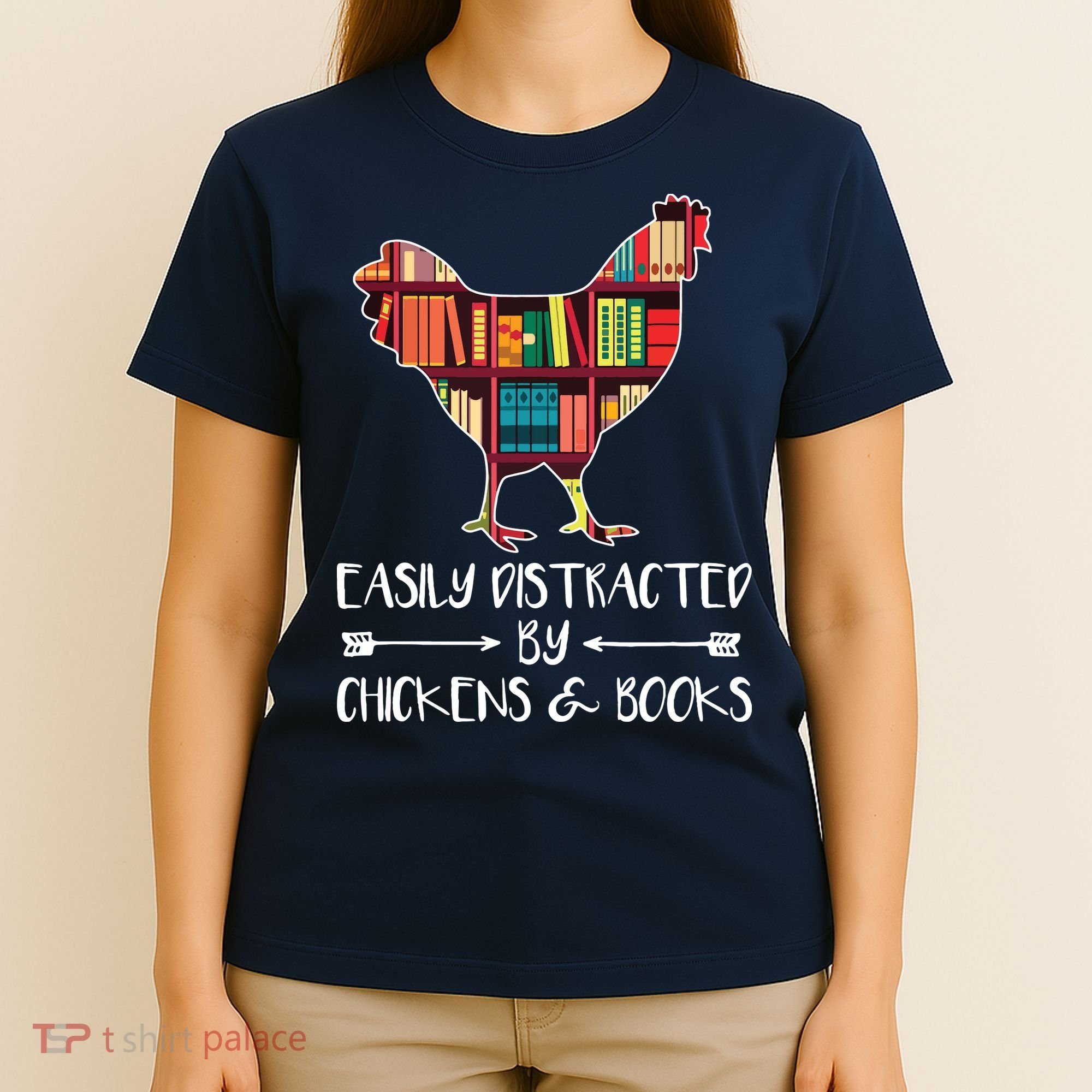 Easily Distracted By Chickens And Books Chicken Book Lover T-Shirt