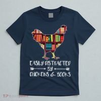 Easily Distracted By Chickens And Books Chicken Book Lover T-Shirt thumb 5