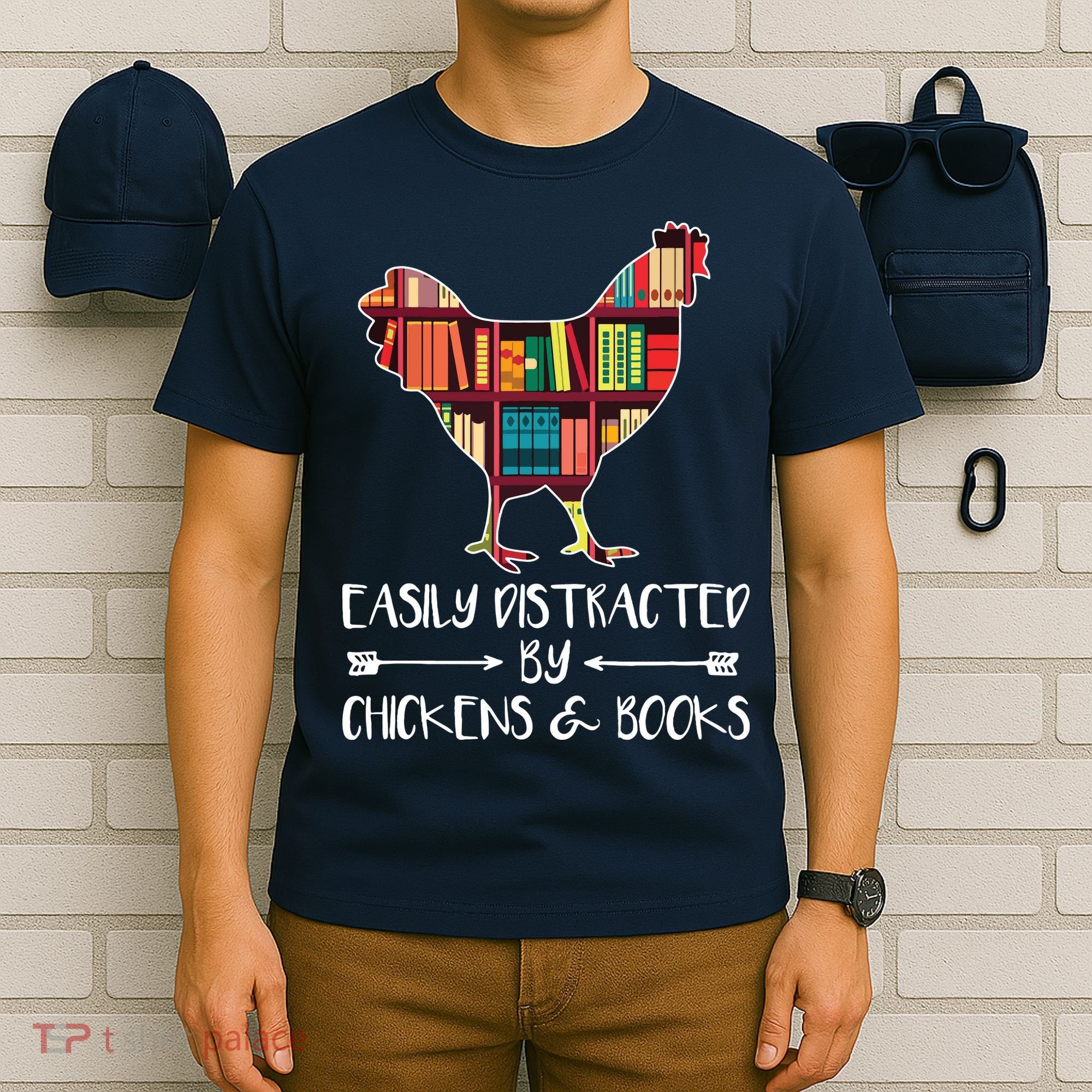 Easily Distracted By Chickens And Books Chicken Book Lover T-Shirt