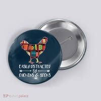 Easily Distracted By Chickens And Books Chicken Book Lover Button thumb 0