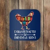 Easily Distracted By Chickens And Books Chicken Book Lover Coaster thumb 0