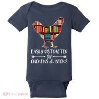 Easily Distracted By Chickens And Books Chicken Book Lover Baby Bodysuit thumb 0