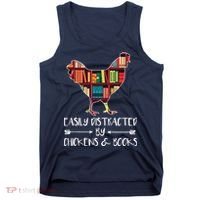 Easily Distracted By Chickens And Books Chicken Book Lover Tank Top thumb 0