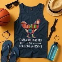 Easily Distracted By Chickens And Books Chicken Book Lover Tank Top thumb 4
