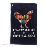 Easily Distracted By Chickens And Books Chicken Book Lover Golf Towel thumb 0