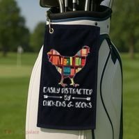 Easily Distracted By Chickens And Books Chicken Book Lover Golf Towel thumb 2